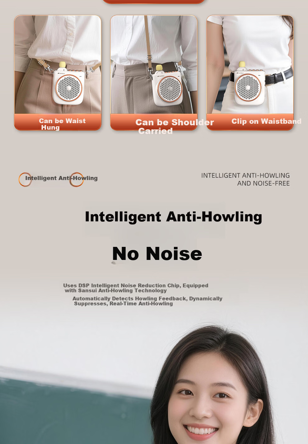 SANSUI Little Bee Amplifier Teacher Wireless Lapel Bluetooth Speaker Anti-Howling Microphone TF Card USB Speaker Tour Guide Outdoor Portable MV10 7