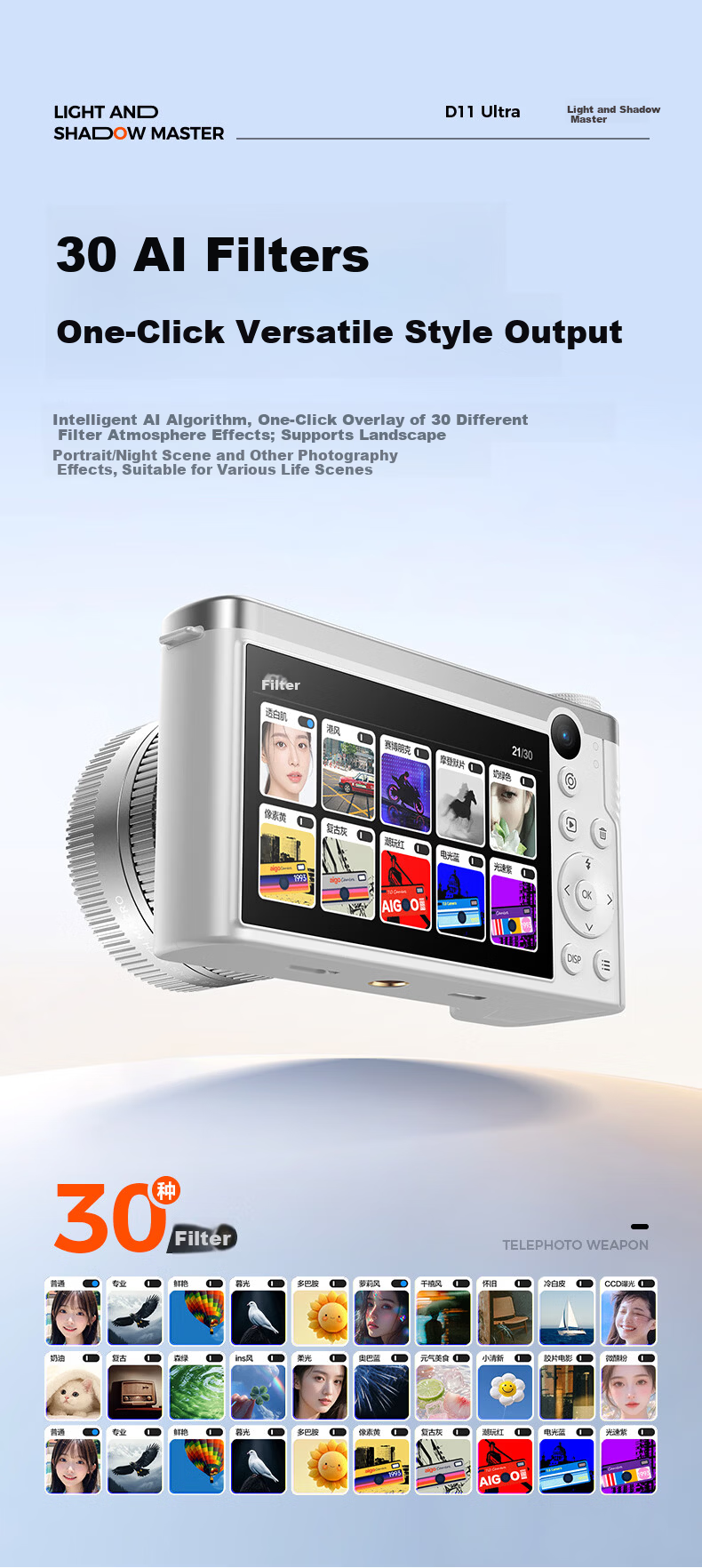 Patriot D11 Ultra Student Digital Camera Selfie Birthday Gift for Girls Entry-Level Mirrorless Alternative CCD White 128GB Children's Day Gift 9