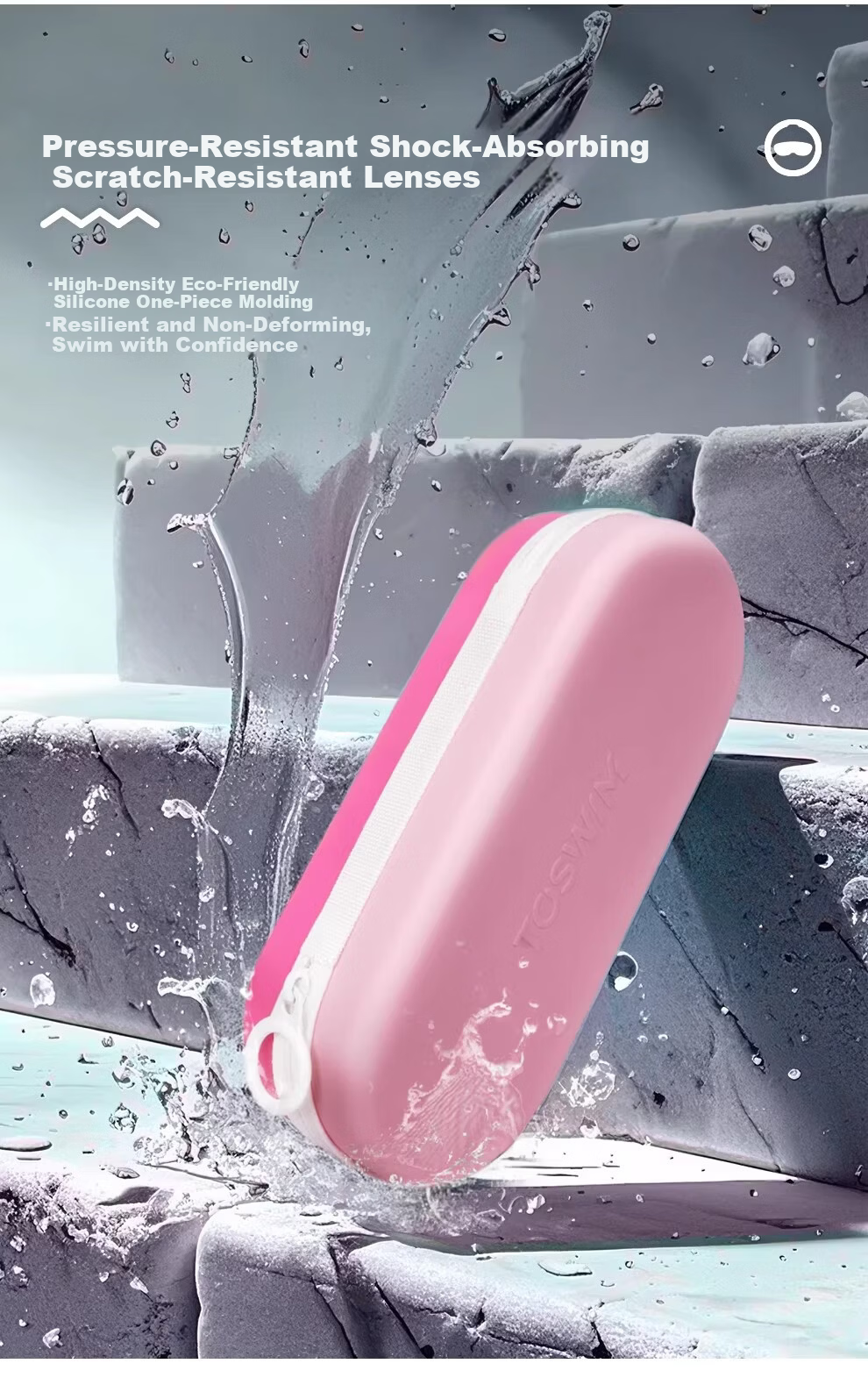 TOSWIM Swimming Storage Case Goggles Case Silicone Shockproof Breathable Professional Training Essential Eyewear Case Peach Pink Wave Pattern 4