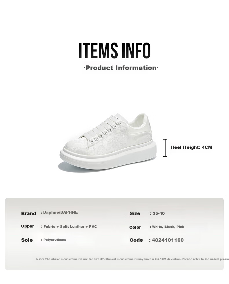 Daphne Platform Height-Enhancing Popular Printed White Sneakers Women 2026 New Spring Summer Casual Shoes White Size 38 4