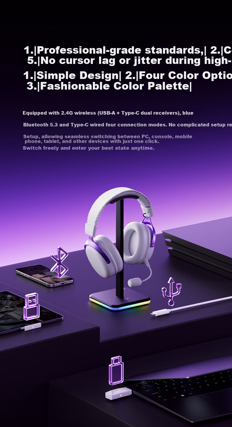 AKKO Dawn S9 Ultra 2.4G Wireless Gaming Headset Over-Ear Bluetooth Wired PC Esports Delta Sound Localization Quad-Mode 7.1 Channel TCB Triple Chamber 13