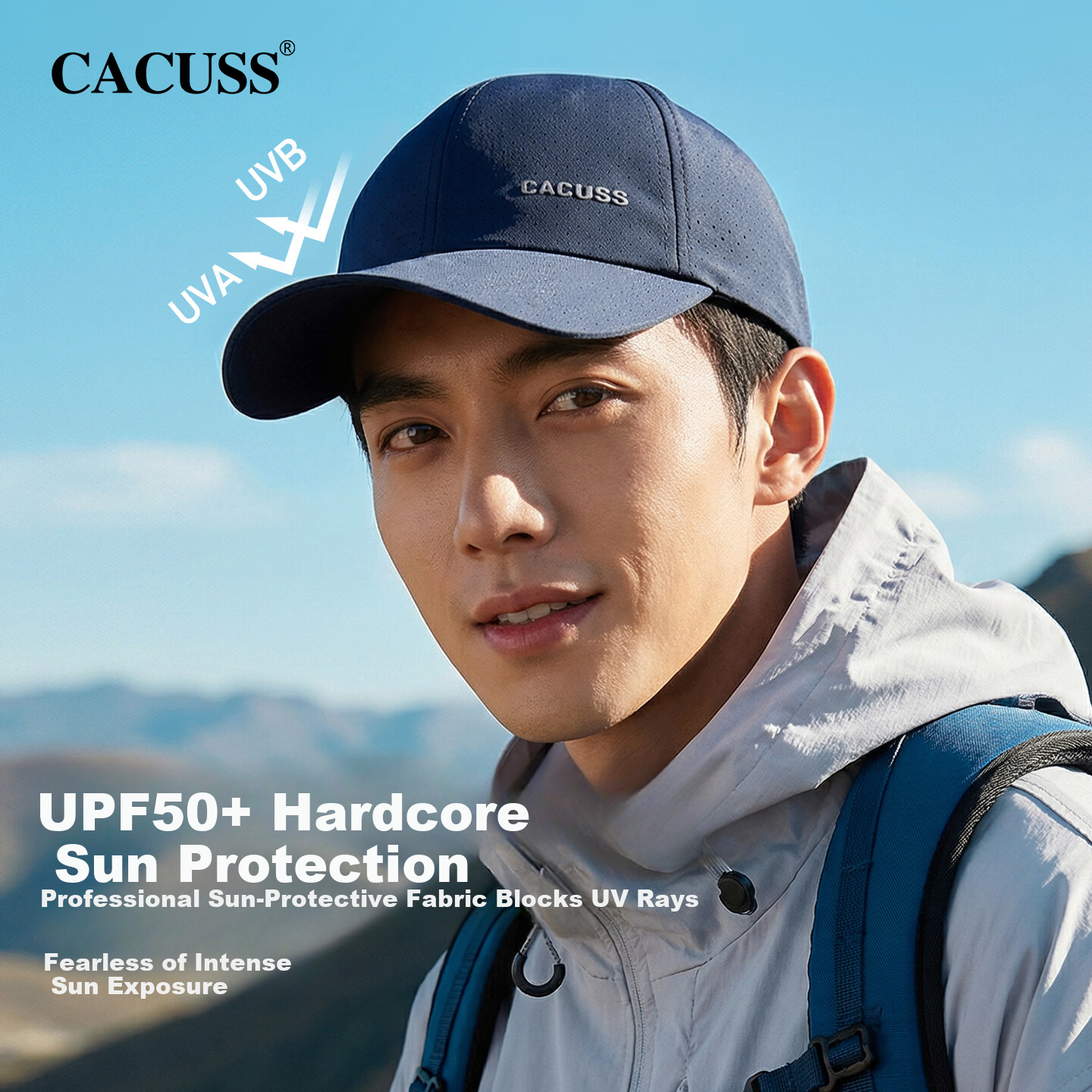 CACUSS Men's Baseball Cap Summer Outdoor Sunshade Breathable Mountaineering Duckbill Sports Cap Navy Blue M