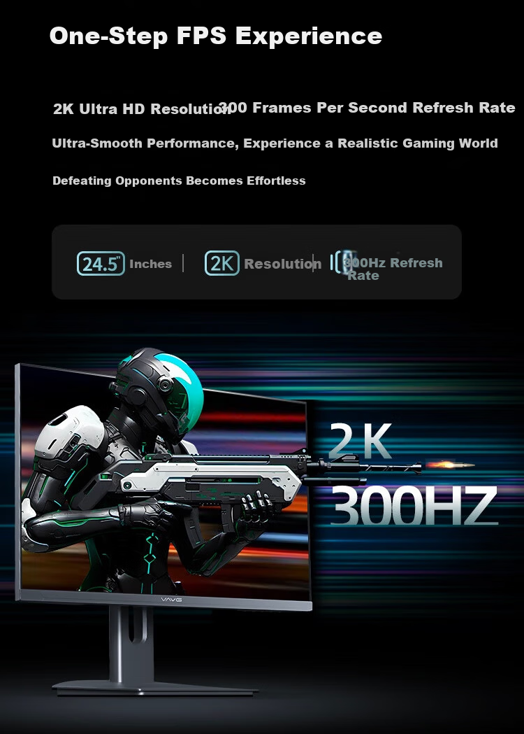 VAVG MicroEdge 24.5-inch 2K Native 300Hz FastIPS Hardware Low Blue Light HDR400 1ms GTG Micro-Bezel Gaming Monitor G25QIS 4