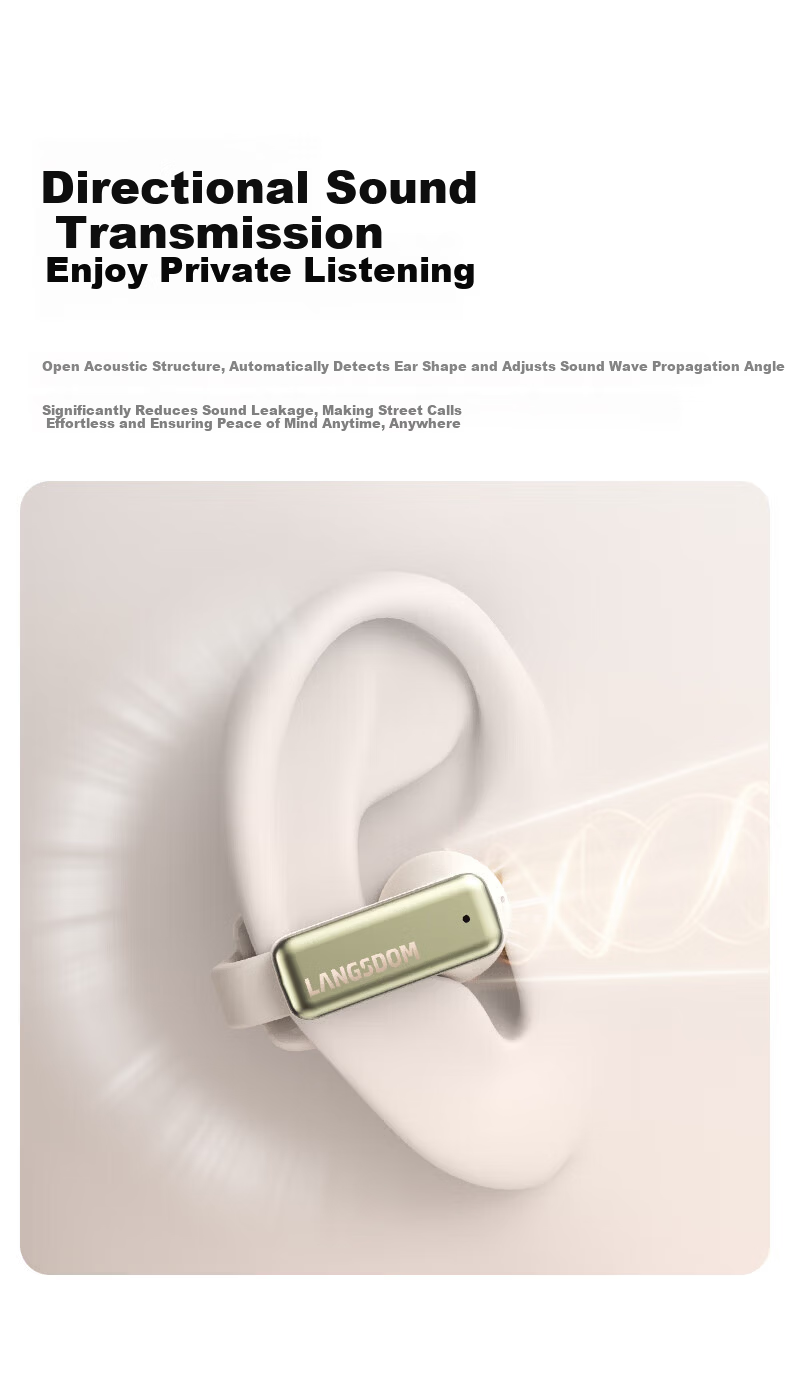 Langston Bluetooth Earphones TS28 Bone Conduction Clip-On Wireless Open-Ear Non-In-Ear Beige 5