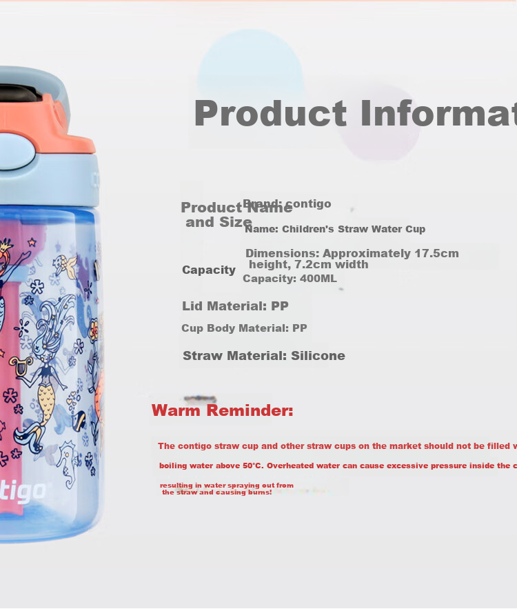 Contigo Kids Straw Plastic Water Bottle Cute Bear 420ml (Vent Button) HBC-GIZ267VP 6
