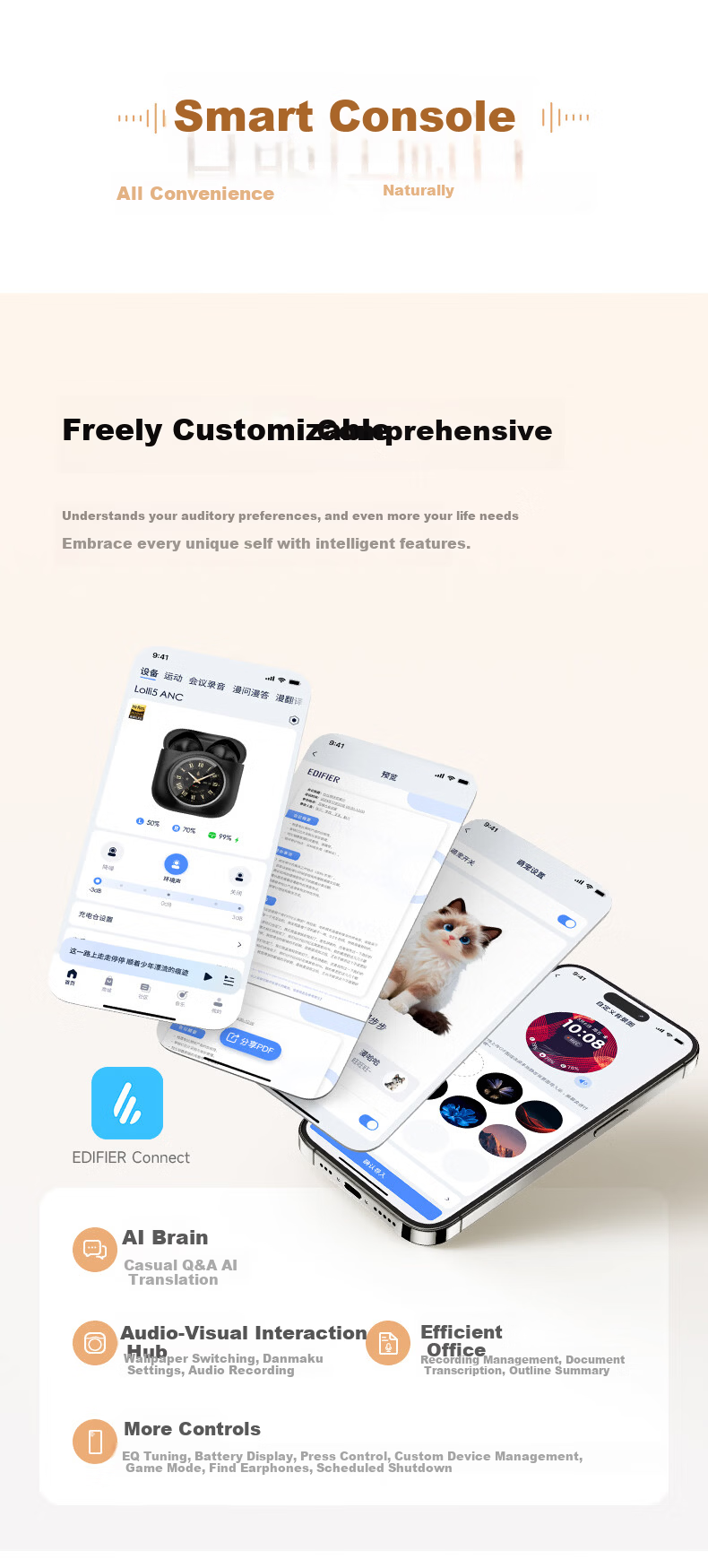 EDIFIER Lolli5 ANC True Wireless Noise Cancelling Bluetooth Earphones Large Round Screen Earbuds Translation Earphones Compatible with Apple Huawei Xiaomi Phones Sunset Orange (High Qingchen Edition) 19