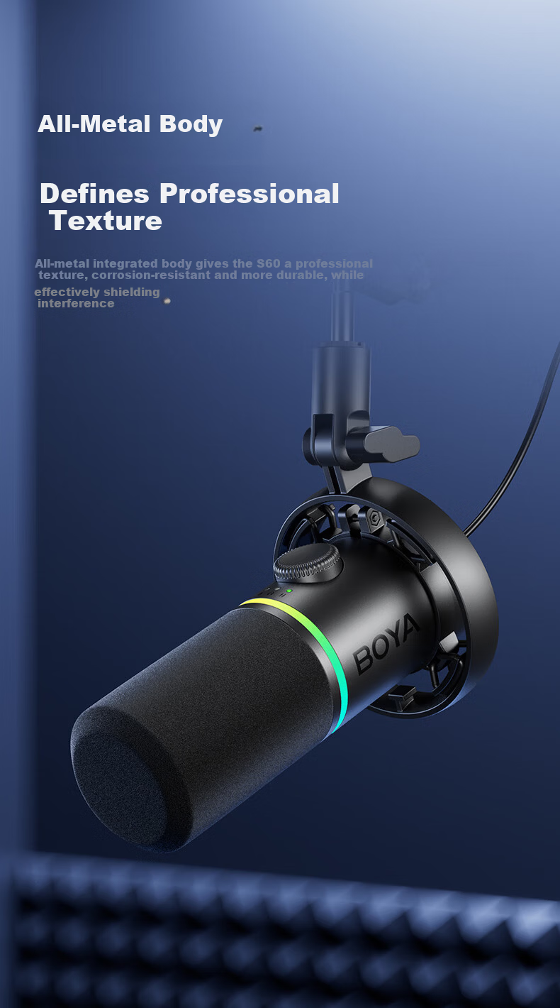BOYA S60 Computer Microphone Desktop Mic Streaming Gaming Microphone KTV Dubbing Recording Noise-Cancelling Dynamic Microphone with Software Tuning 7