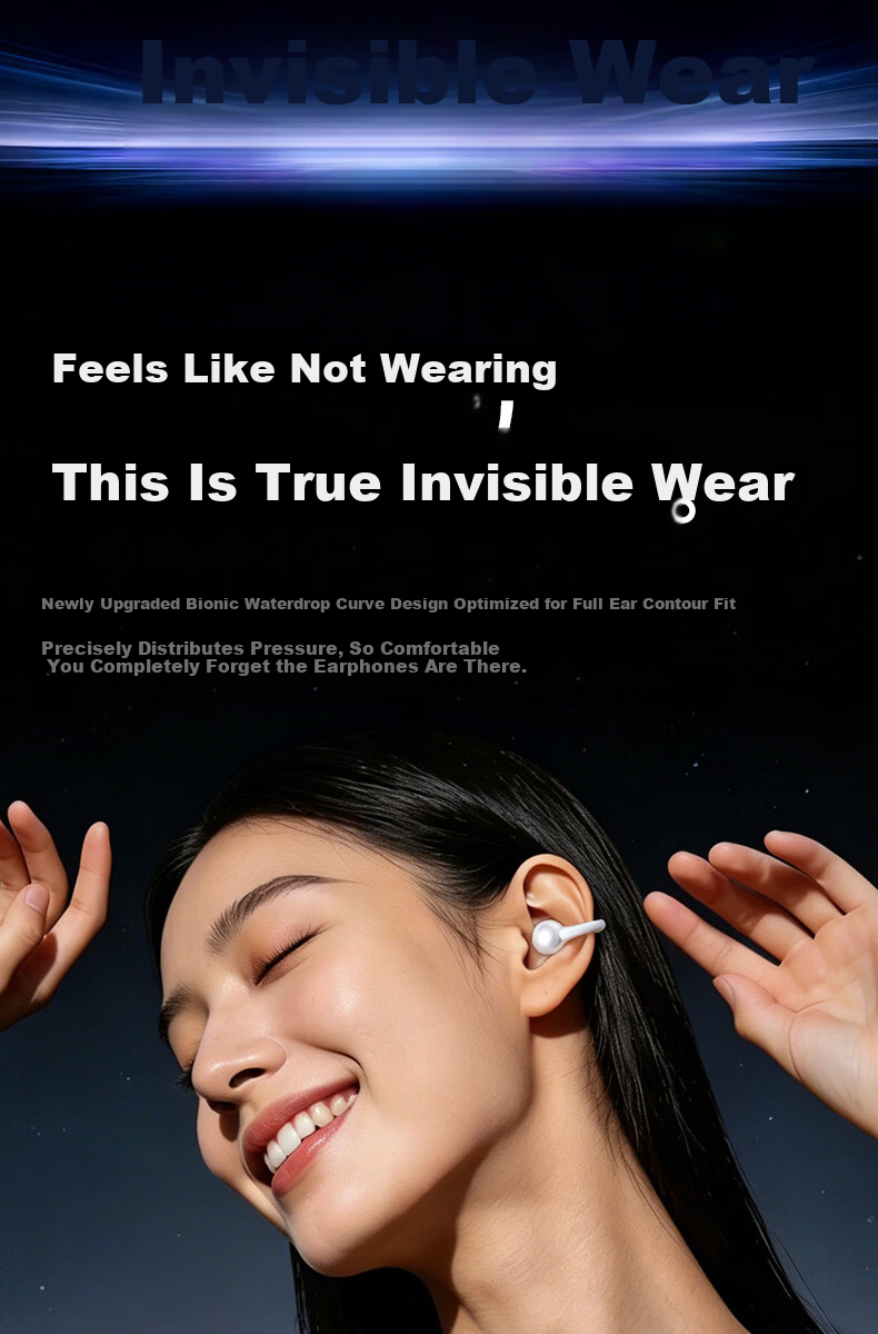 Chengao Open-ear Clip Bluetooth Bone Conduction AI Call Noise-Cancelling Wireless Non-in-ear Sports Running Ear-hook Sweatproof Gaming Phone Universal E15 White 6