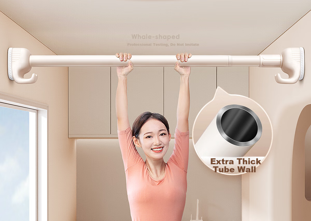 Futuristic No-Drill Telescopic Clothes Drying Rod Universal Hook Balcony Wardrobe Hanging Rod Cream White 35-50cm 9