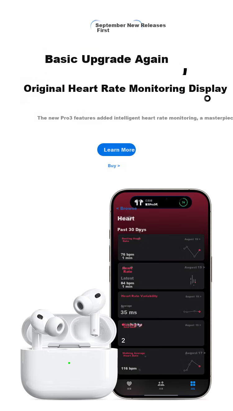 AKONIA Heart Rate Pro3 Wireless Bluetooth Earphones Compatible with Apple 2026 New In-Ear Active Noise Cancelling Heart Rate and Blood Oxygen Monitoring Huaqiangbei Earphones 14