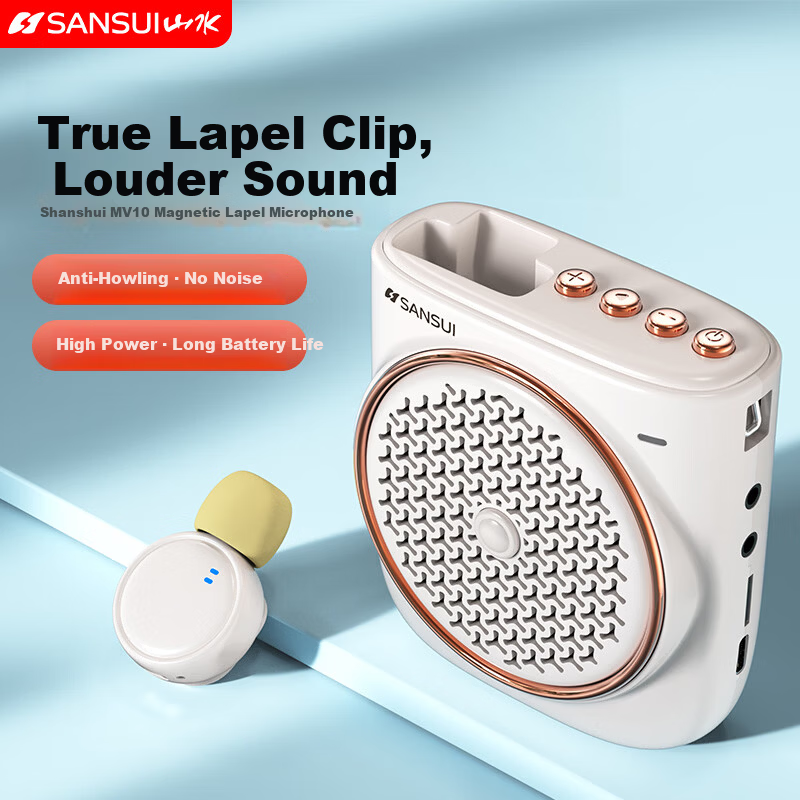 SANSUI Little Bee Amplifier Teacher Wireless Lapel Bluetooth Speaker Anti-Howling Microphone TF Card USB Speaker Tour Guide Outdoor Portable MV10