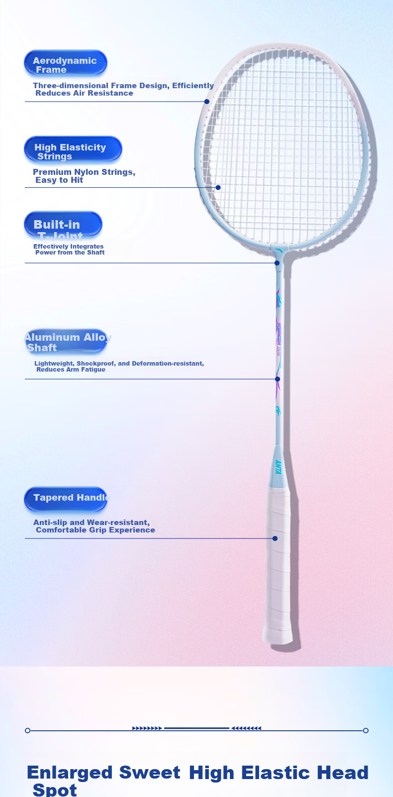 ANTA Badminton Racket Set Professional Lightweight Durable Adult Student Anti-Wear Pink Purple Pair 2