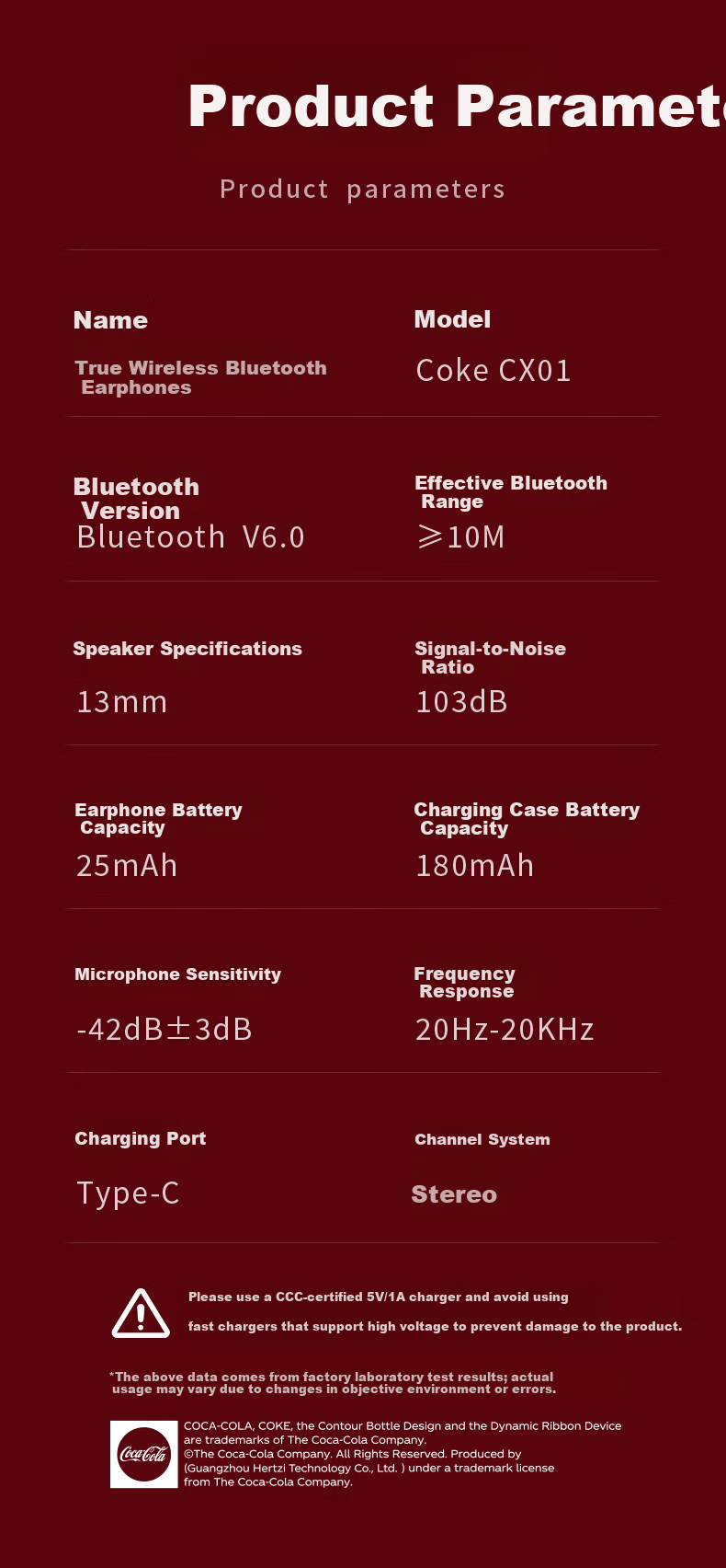 Coca-Cola CX01 Bluetooth Earbuds Semi-In-Ear True Wireless Gaming Sports Music Earphones Long Battery Life 2026 Latest Unisex Student Gift 8