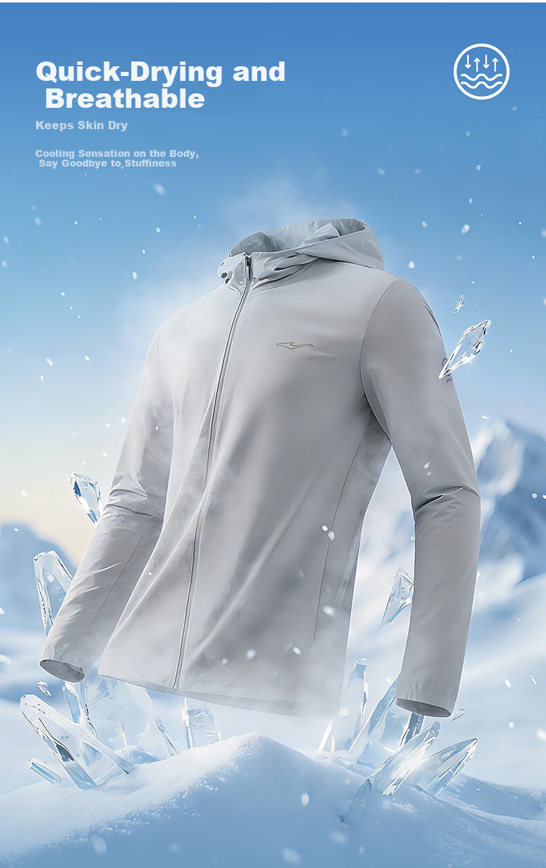 Erke Men's Summer Sun Protection Jacket Quick-Dry Ice Cooling Breathable UPF80+ Hooded Windbreaker Outdoor Sports Jacket 10