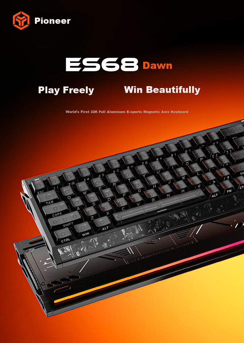 Pioneer ES68 Customizable Gaming Mechanical Keyboard with Magnetic Switches, Flagship Aluminum Alloy, Hot-Swappable Full Keys, Dual USB 3.0 Ports, 32K Polling Rate, Laptop Peripheral 2