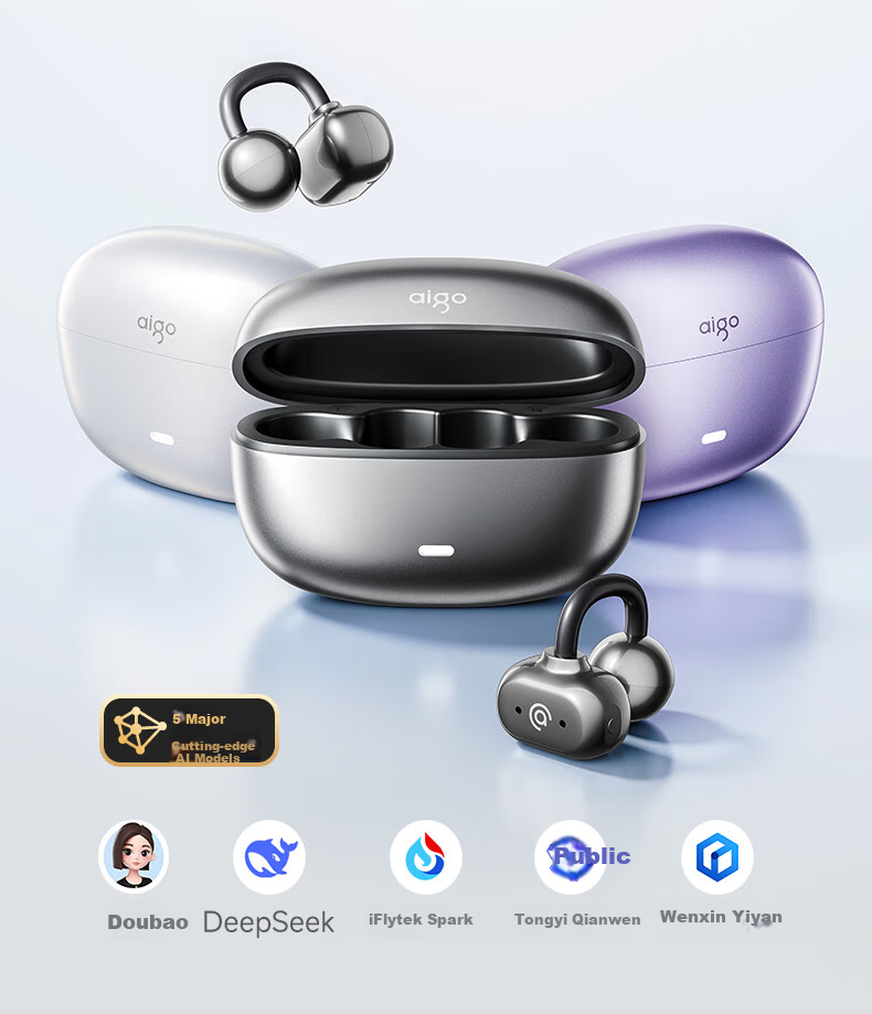 Aigo True Bone Conduction Clip-On Bluetooth Kids Earphones IP68 Waterproof Open-Ear Wireless Sports Noise-Cancelling Headset GS10 Purple 4