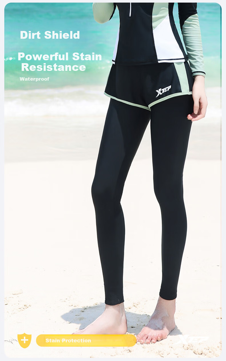 Xtep Women's Conservative Slimming Two-Piece Long Sleeve Long Pants Swimwear Sun Protection Wetsuit Surfing Hot Spring Vacation Swimsuit 7