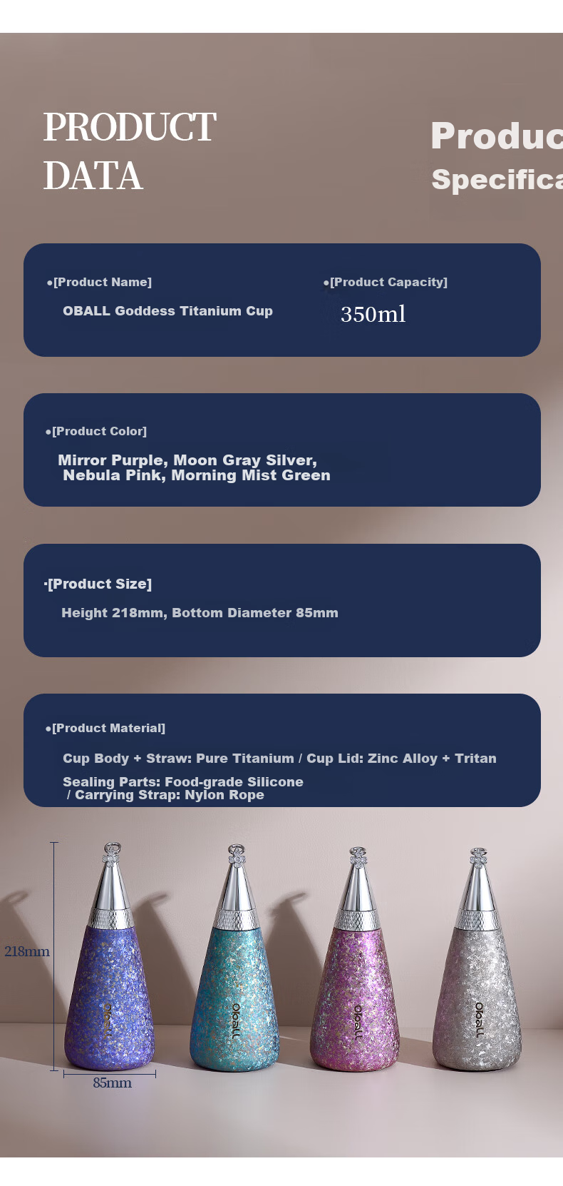 Oball 520 Valentine's Day Gift Goddess Titanium Cup Pure Titanium Insulated Cup Fashionable Lightweight Outdoor Water Bottle for Girlfriend Wife 5