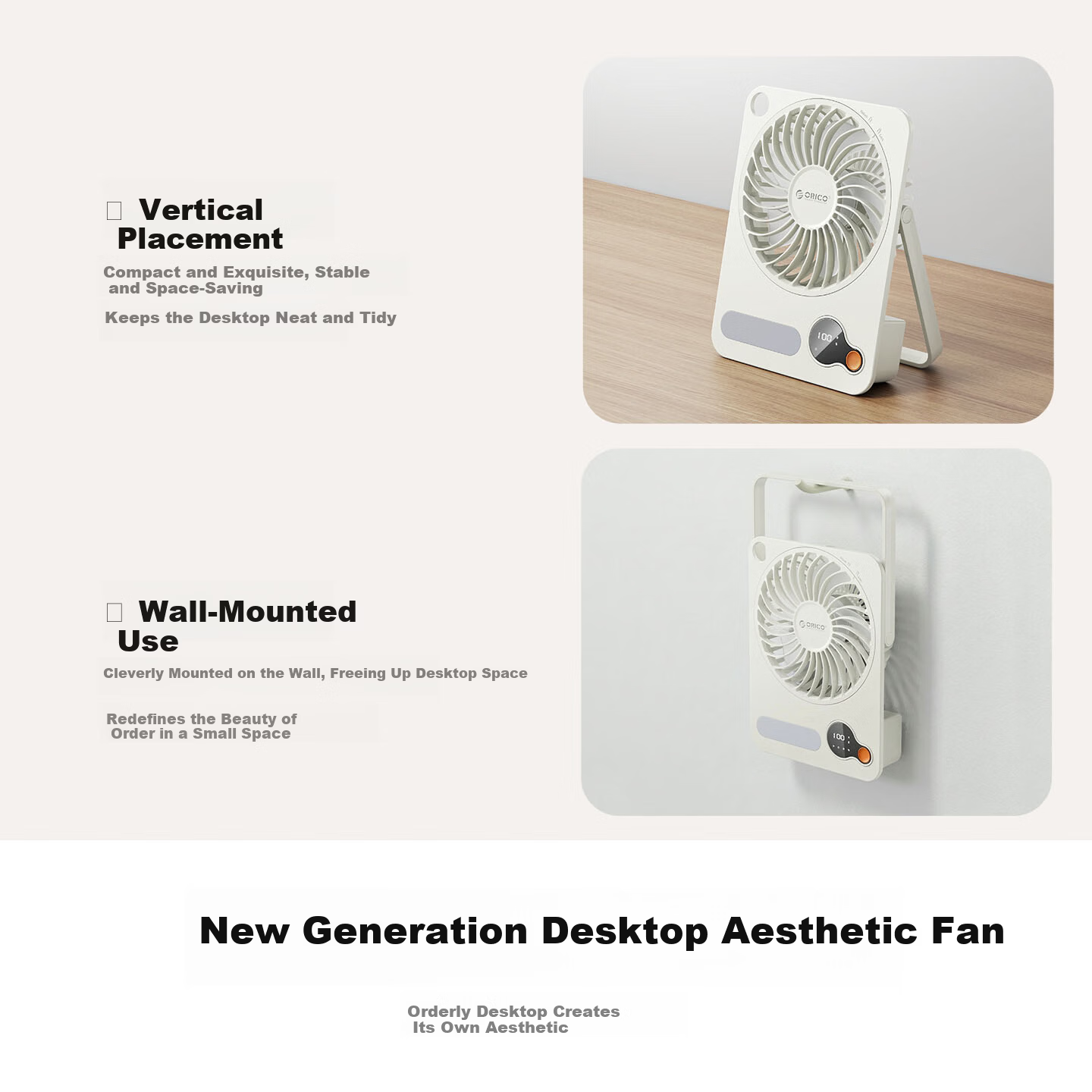 ORICO Desktop USB Fan Quiet Portable Mini Wall-Mounted Electric Fan for Office Student Dormitory Home Bedroom Outdoor Camping Small Fan dFAN5