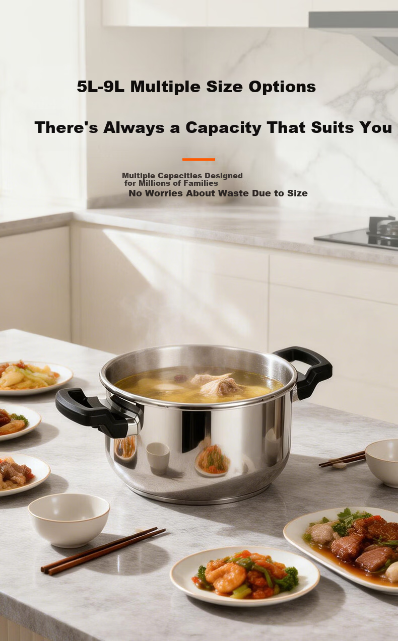 Double Happiness High-Pressure Cooker 304 Stainless Steel Gas and Induction Cooker Compatible Single-Hand Open Explosion-Proof Pressure Cooker 22CM/5L Cool Drive 8