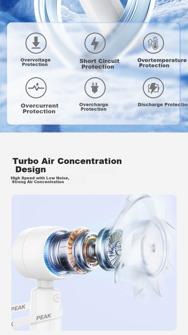 PEAK Handheld Mini Portable Rechargeable Fan, High Airflow, Long Battery Life, Quiet, Suitable for Students, Children, Babies, Outdoor Use 9