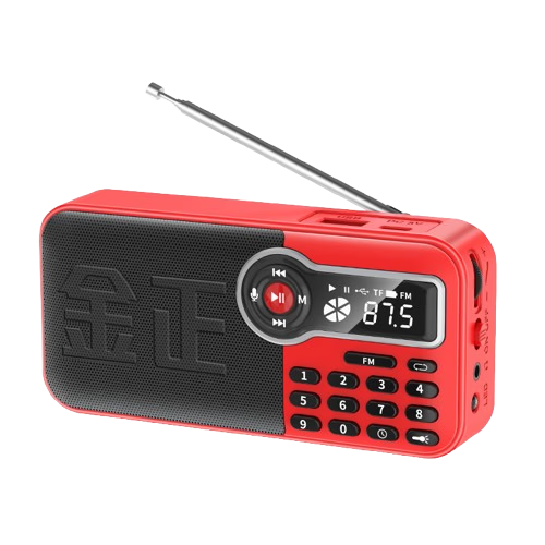 Jinzheng C98 Portable Radio for Elderly Bluetooth Speaker TF Card USB Player 2400mAh Dual Battery FM Radio Flashlight Timer Shutdown Red Glossy