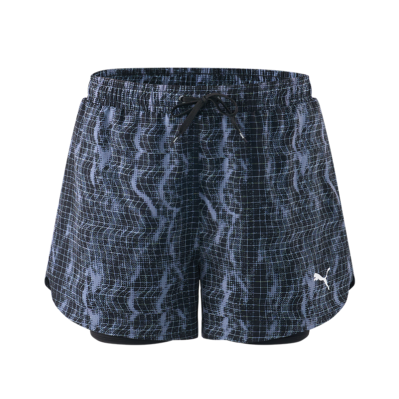 PUMA Men's Two-in-One Quick-Dry Hydrophobic Yarn Sun-Protective Plaid Drawstring Chlorine-Resistant Beach Swim Shorts