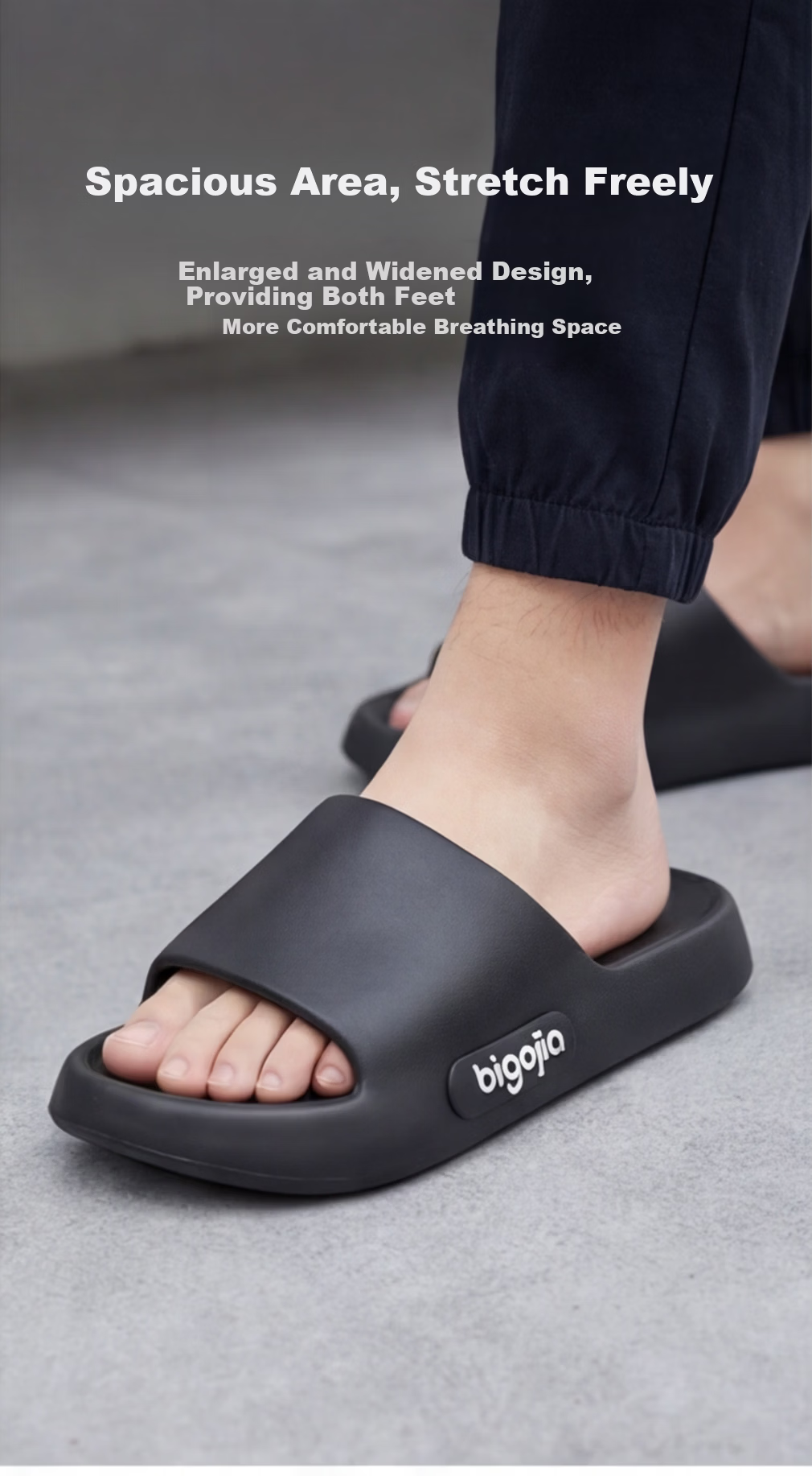 Bigga Plus Size Men's Slippers Indoor Home 4849 Shower Non-Slip EVA Extra Wide Summer Black 50-51 4