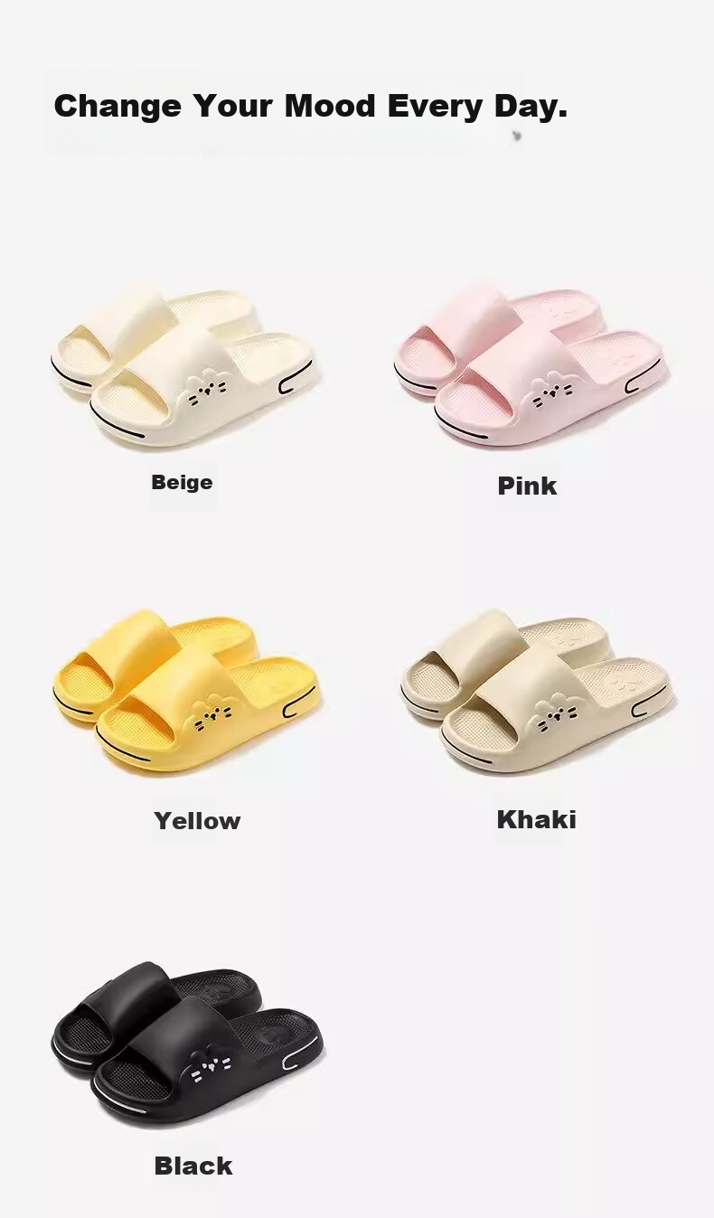 Qiumuxi Cute Cat Slippers Unisex Cartoon Outdoor Anti-Slip Home Indoor Bathroom Couple Thick Sole Soft Feeling Cool Slippers 8
