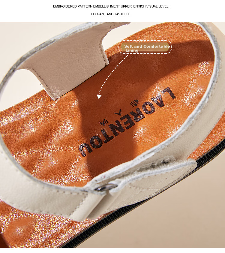 LAORENTOU Women's Genuine Leather Flat Sandals, Beach Non-Slip Soft Sole Middle-Aged and Elderly Sandals LK13182 - Black Size 35 3