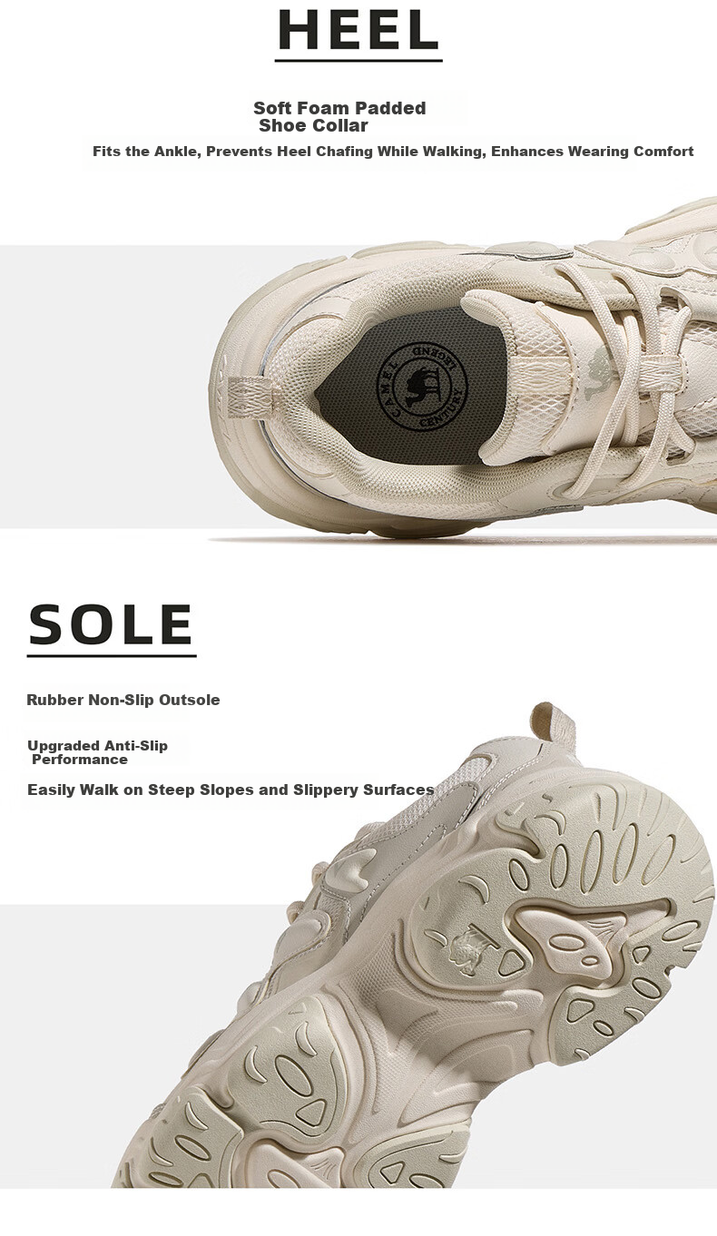 CAMEL Mangosteen Women's Breathable Height-Increasing Casual Dad Sneakers K26B09L7033 White/Light Gray Brown Size 36 11