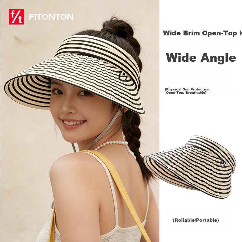 FitonTon Women's Summer Sun Protection Hat Open Top Breathable UV Protection Travel Striped Sun Hat