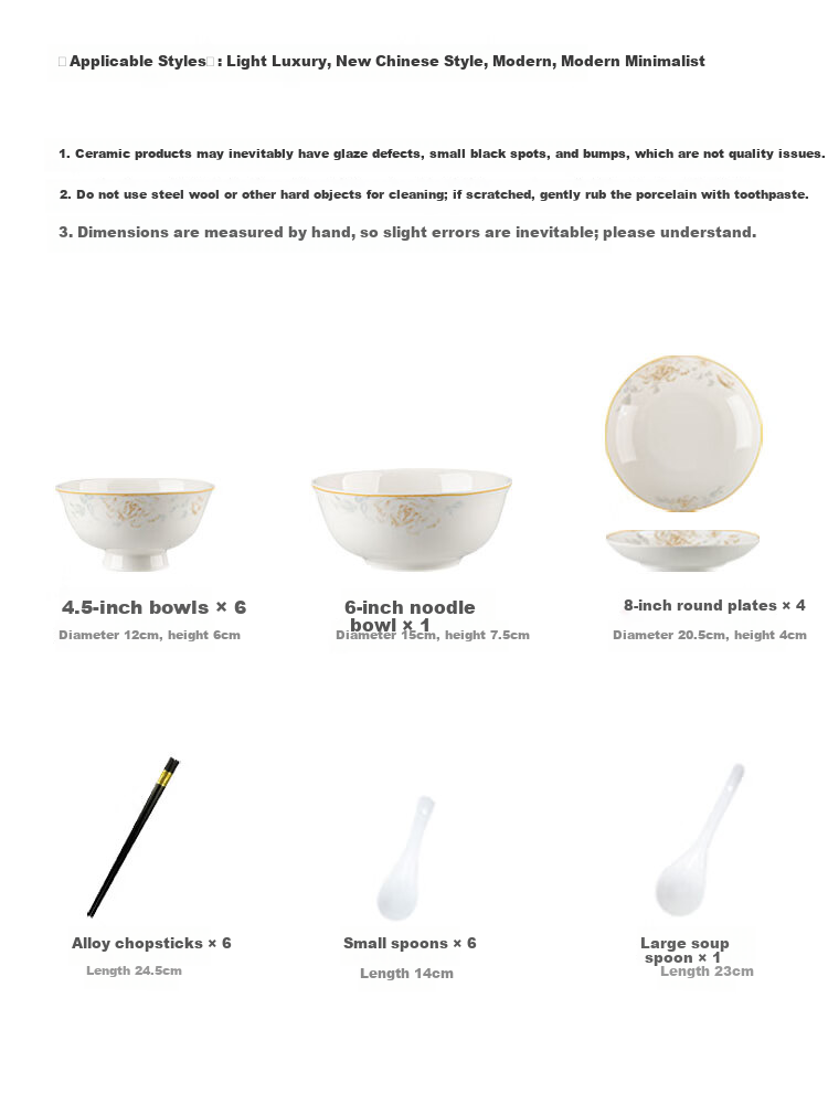 CERAMICS Jingdezhen Ceramic Bowls And Plates Dinnerware Set, Bowl And Plate Set, Housewarming Ceramic Tableware Gift 7