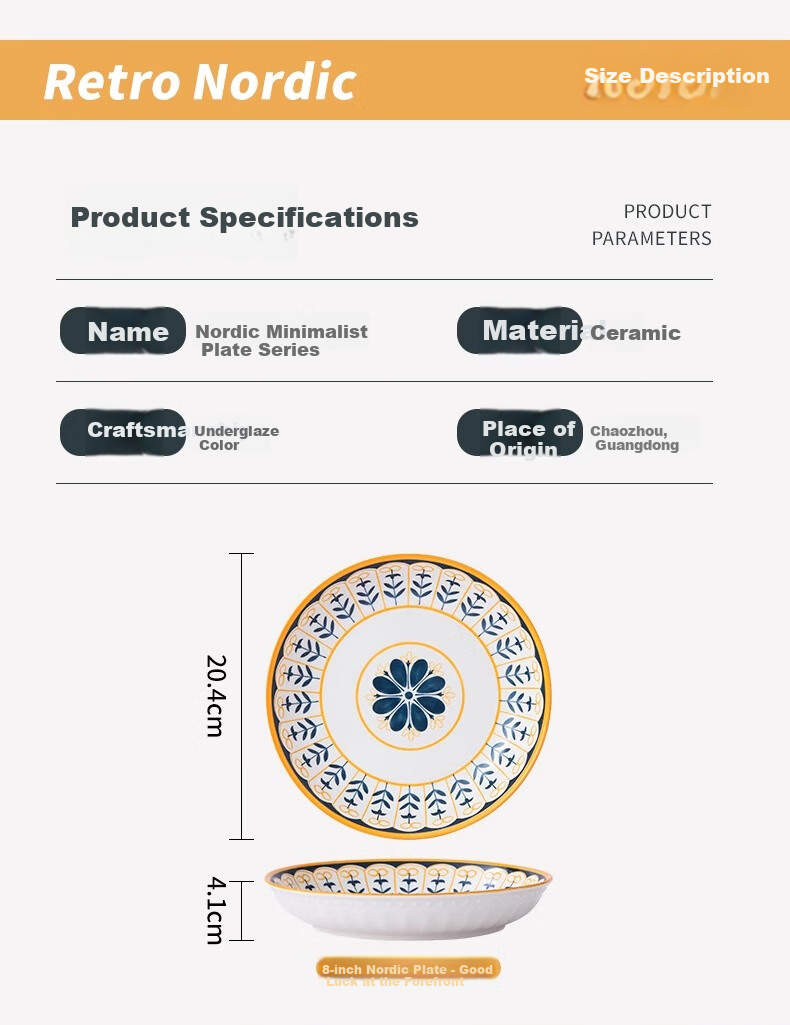 CERAMICS Nordic Series Plates, Household Ceramic Dishes, Creative Minimalist Tableware, Plate And Bowl Set, Round Plates, Mixed Set of 4 Pieces 6
