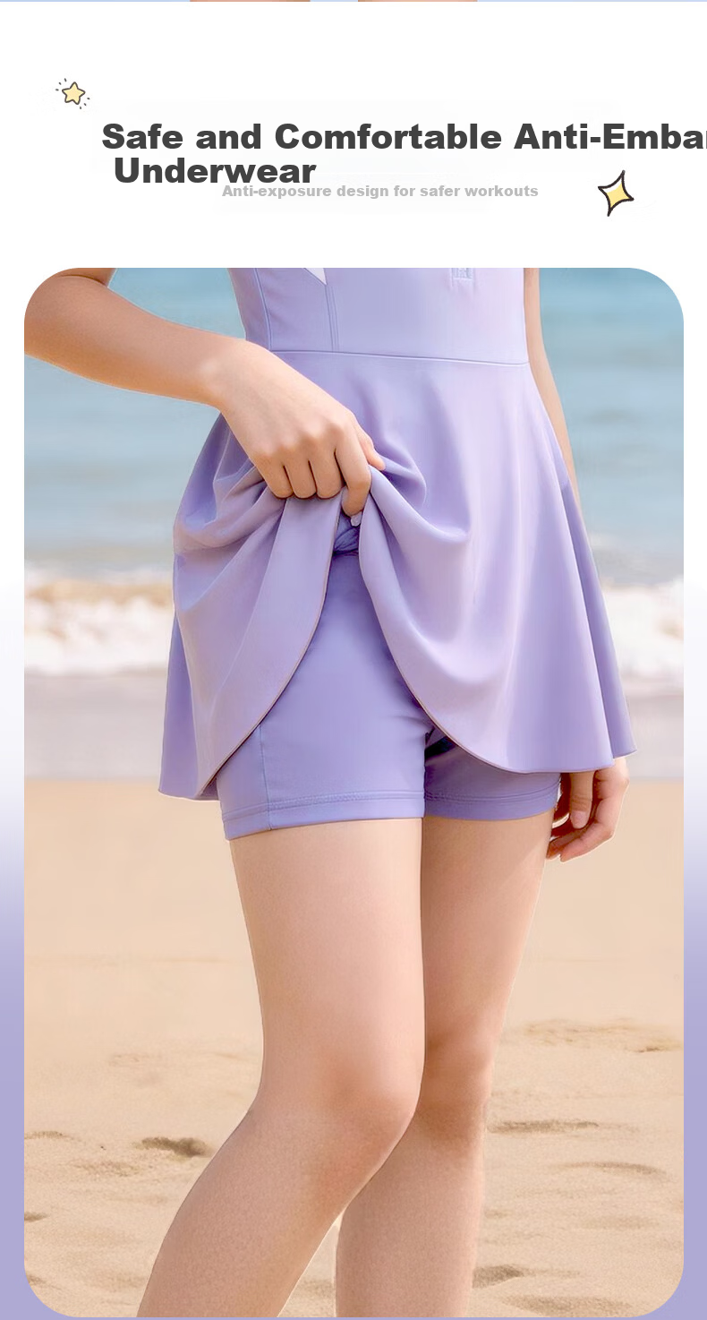 ANTA Kids Girls 2026 New One-Piece Skirted Swimsuit UV Protection Chlorine Resistant Quick-Dry Children's Swimwear 8