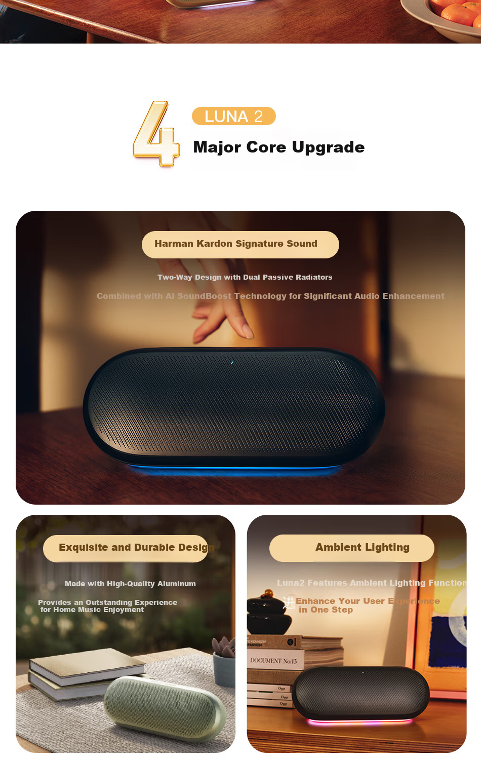 Harman/Kardon LUNA 2 Portable Bluetooth Speaker Smart Tuning Ambient Lighting Multi-Device Connection IP67 Waterproof Dustproof Matcha Latte Color 1