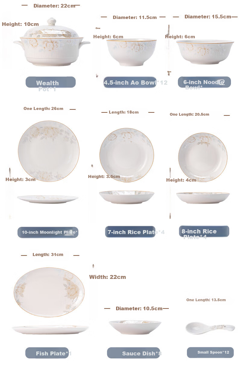Ganyi Jingdezhen 78-Piece Dinnerware Set, Complete Bowl And Plate Set for Home Use, Chopsticks Included, Housewarming Gift 5