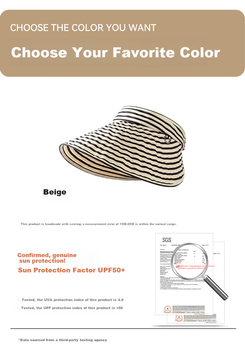 FitonTon Women's Summer Sun Protection Hat Open Top Breathable UV Protection Travel Striped Sun Hat 4