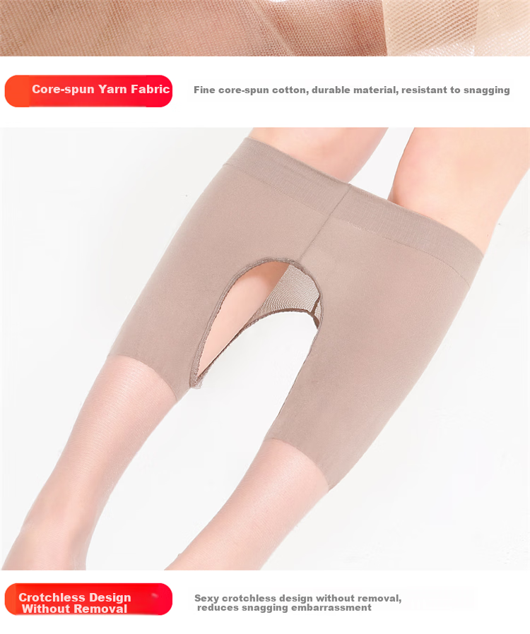 LangSha Stockings Open Crotch No-Drop Sexy Ultra-Thin Sheer Pantyhose for Women, 6 Pairs Pack, 3 Black + 3 Nude 16