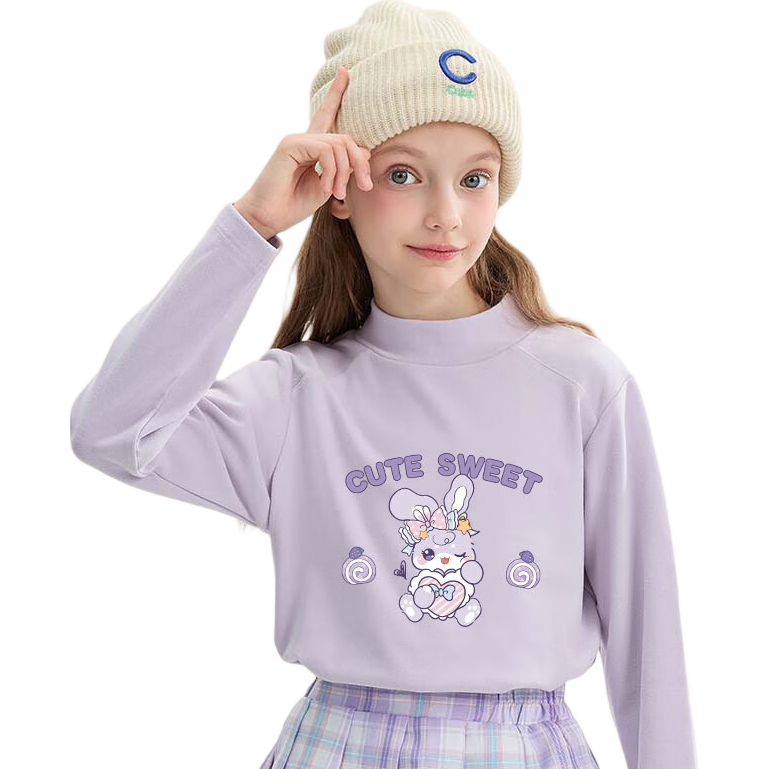 Baleno Girls' Long-Sleeve T-Shirt, Winter 2025 Style, for Older Children, Warm Inner Layer, Semi-Turtleneck Top, Kids' Winter Base Layer