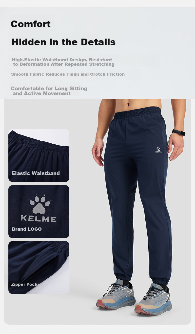 KELME Quick-Dry Sports Pants Summer Lightweight Breathable Antibacterial Jogger Woven Casual Trousers Midnight Blue 4XL 3