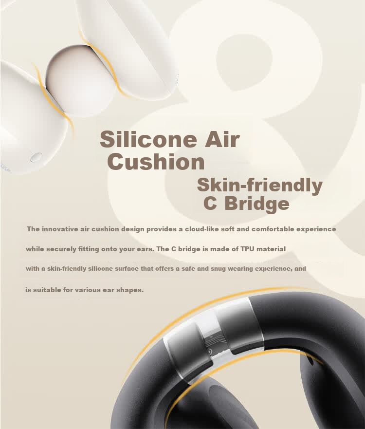 Ziguang Bluetooth Earphones, Clip-On Open-Style Non-In Air Bone Conduction Concept, Hanging-Ear Wireless Sports Running Ai Translation Long Battery Life Headphones Compatible with Huawei Xiaomi And Others 3