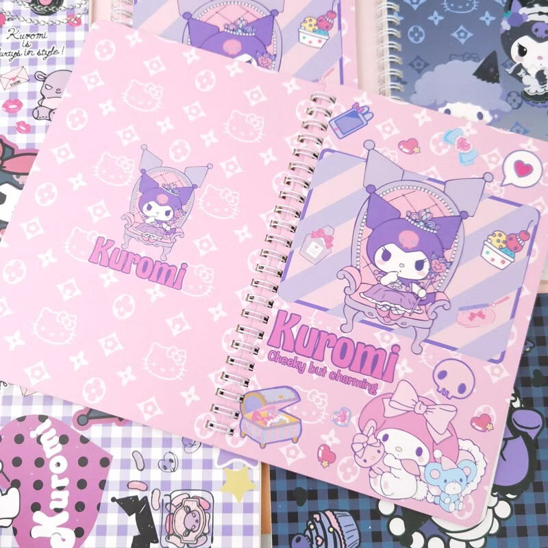 Shaonianban Sanrio Officially Licensed A5 Spiral Notebook Kuromi KRMA5 Side-Flip Notebook, Purple, 4-Pack, Essential for Back to School, Student Diary, Journal 5