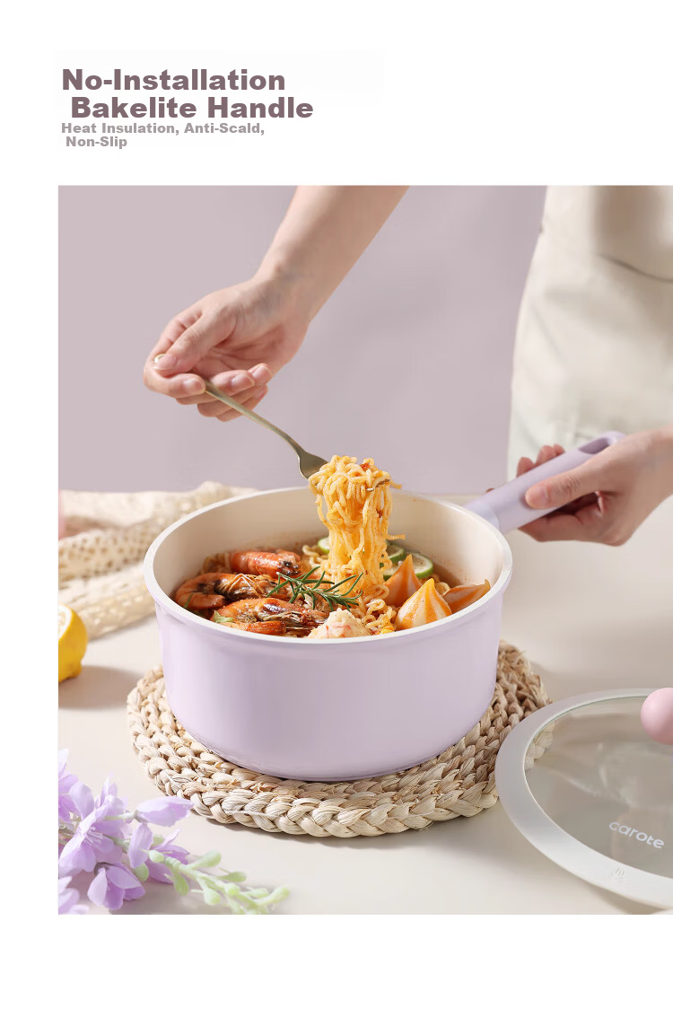 Carrot Baby Food Steamer and Cooker Pot 18cm Titanium Ceramic Non-Stick Small Soup Pot for Home and Instant Noodles 11