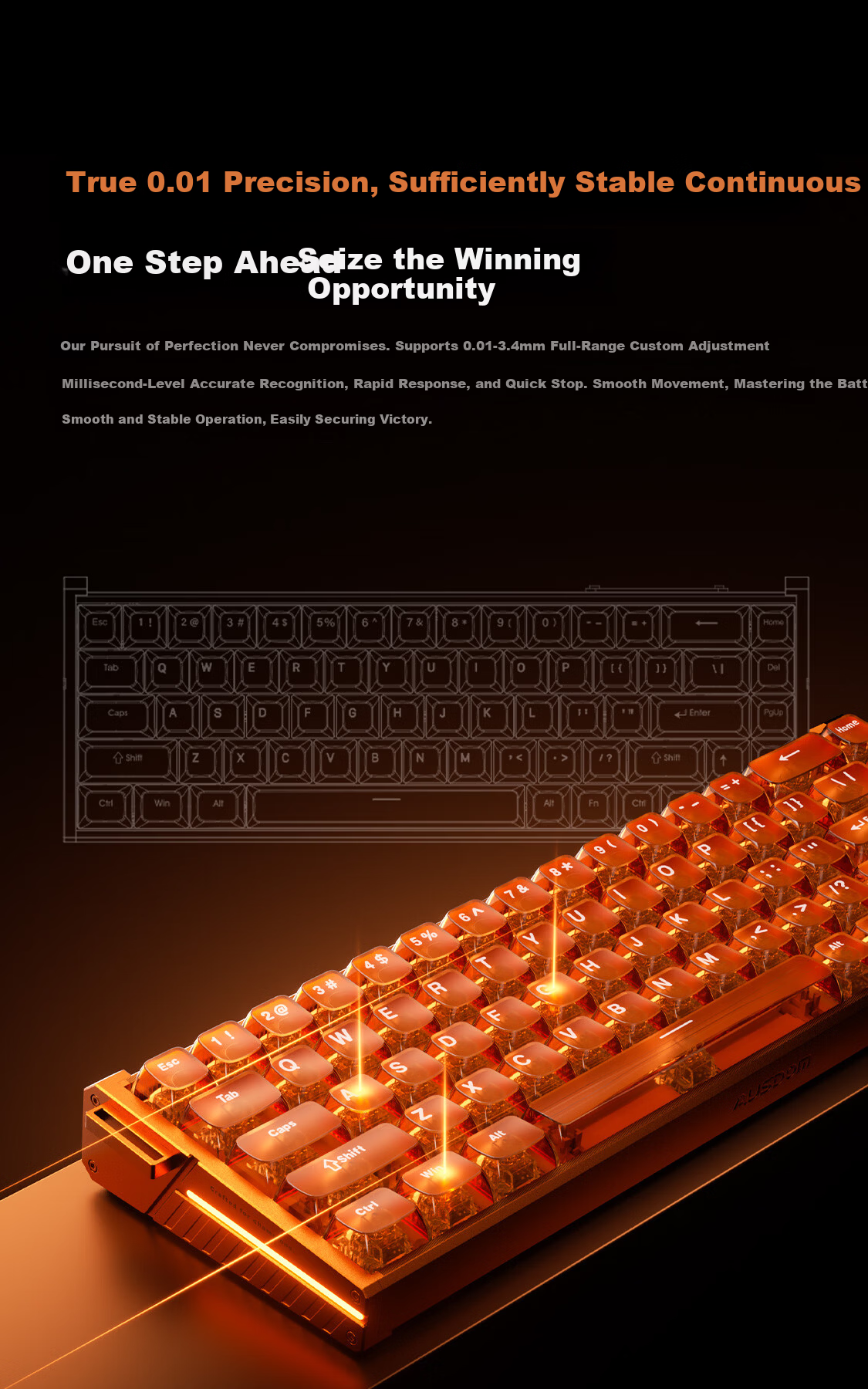 AUSDOM Z68 Full Aluminum Magnetic Shaft Keyboard RT Esports Gaming Mechanical Keyboard Customizable Wired Hot-Swappable Aluminum FPS Valorant 68-Key Star Flash Orange 5