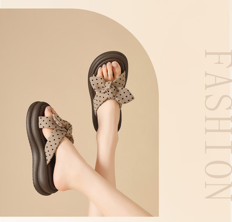 DAPHNE 2026 Summer New Polka Dot Bow Thick Sole Height Increasing Comfortable Outdoor Slippers for Women 12