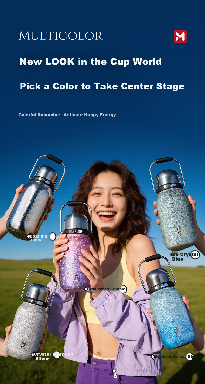 IMOGY Pure Titanium Insulated Mug Women's Holiday Gift Coffee Cup High-Value Large Capacity Magnetic Lid Water Bottle with Handle 14