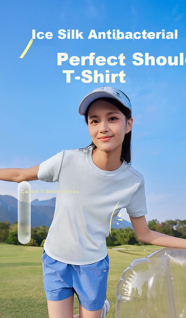 CAMEL Women's Ice Cooling Short Sleeve T-Shirt 10A Antibacterial Breathable Crew Neck Top C26BZ0L7086 Boundless White S 1