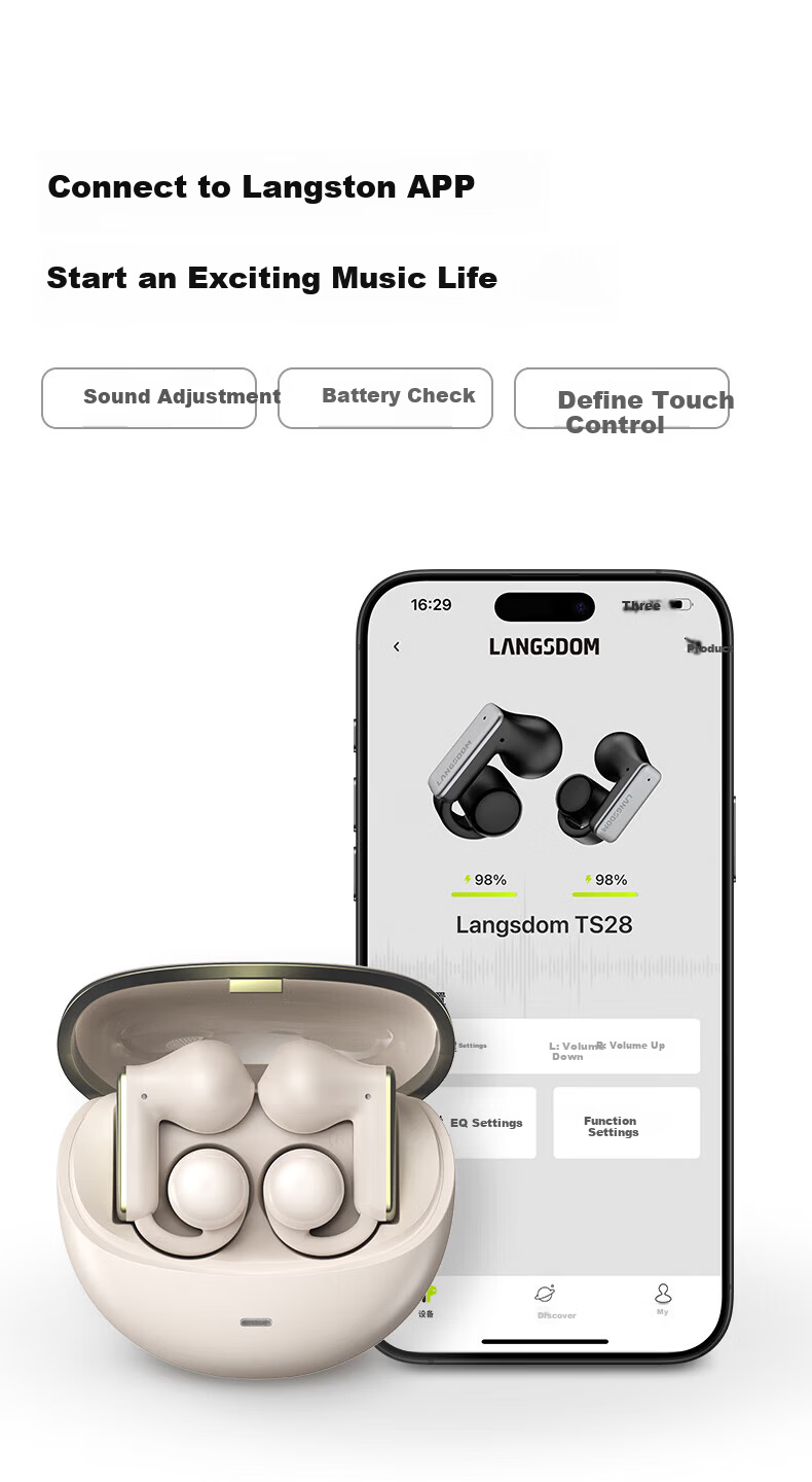Langston Bluetooth Earphones TS28 Bone Conduction Clip-On Wireless Open-Ear Non-In-Ear Beige 9
