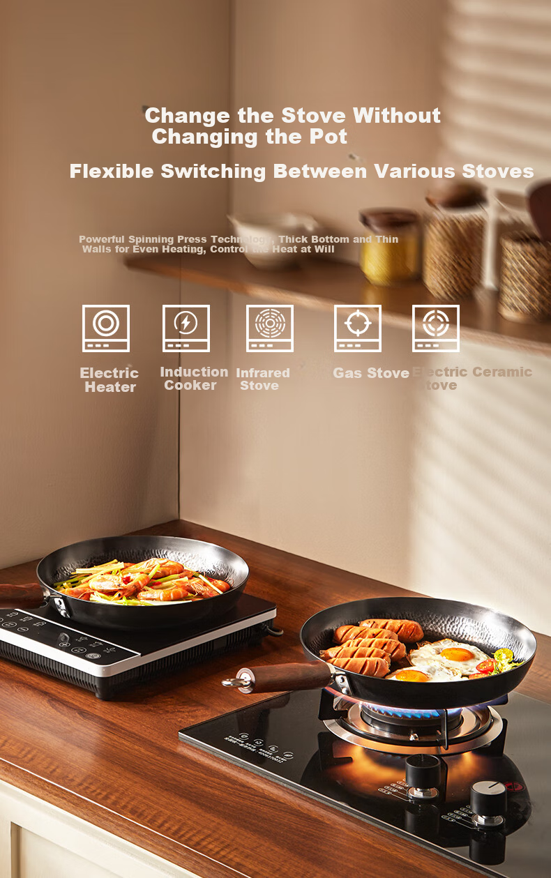 Royalstar Zhangqiu Handmade Forged Non-Stick Frying Pan Steak Pan Gas Stove Open Flame Special 26cm 12